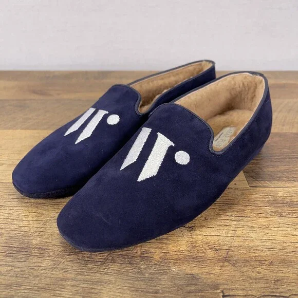 Sarah Flint x Wunderkind “W” Navy Blue Suede Slipper Flats Size EU 38 / US 7.5 - Picture 1 of 9